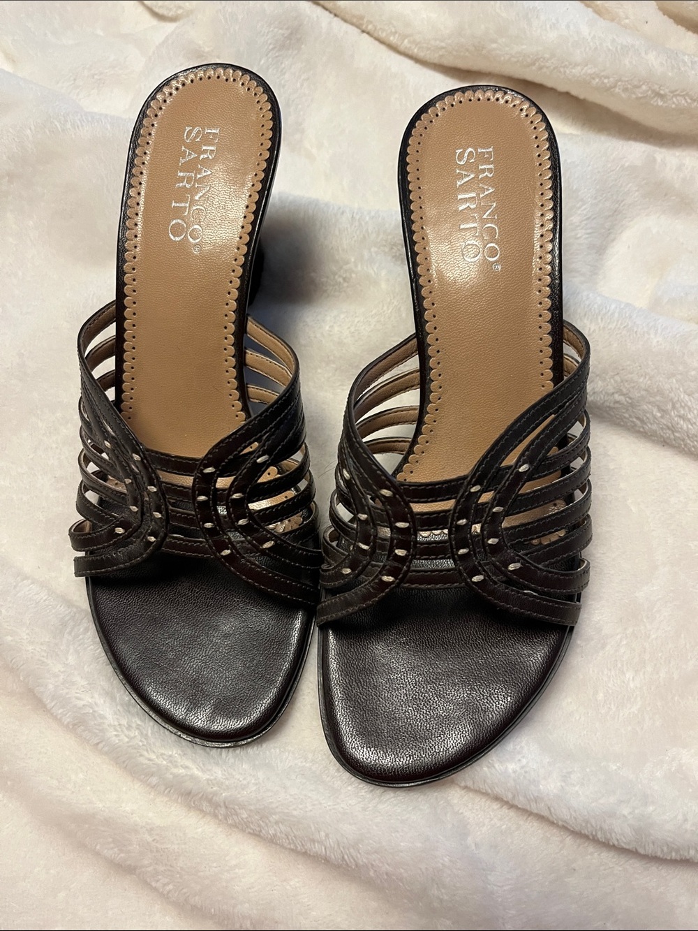 Franco Sarto Black Multi-Strap Slide Mules